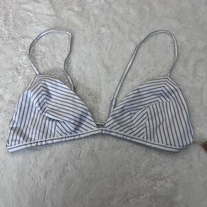 SKIMS Cotton Poplin Bralette Zen Blue Stripe TR-TRI-8425W Triangle Bra Large NWT